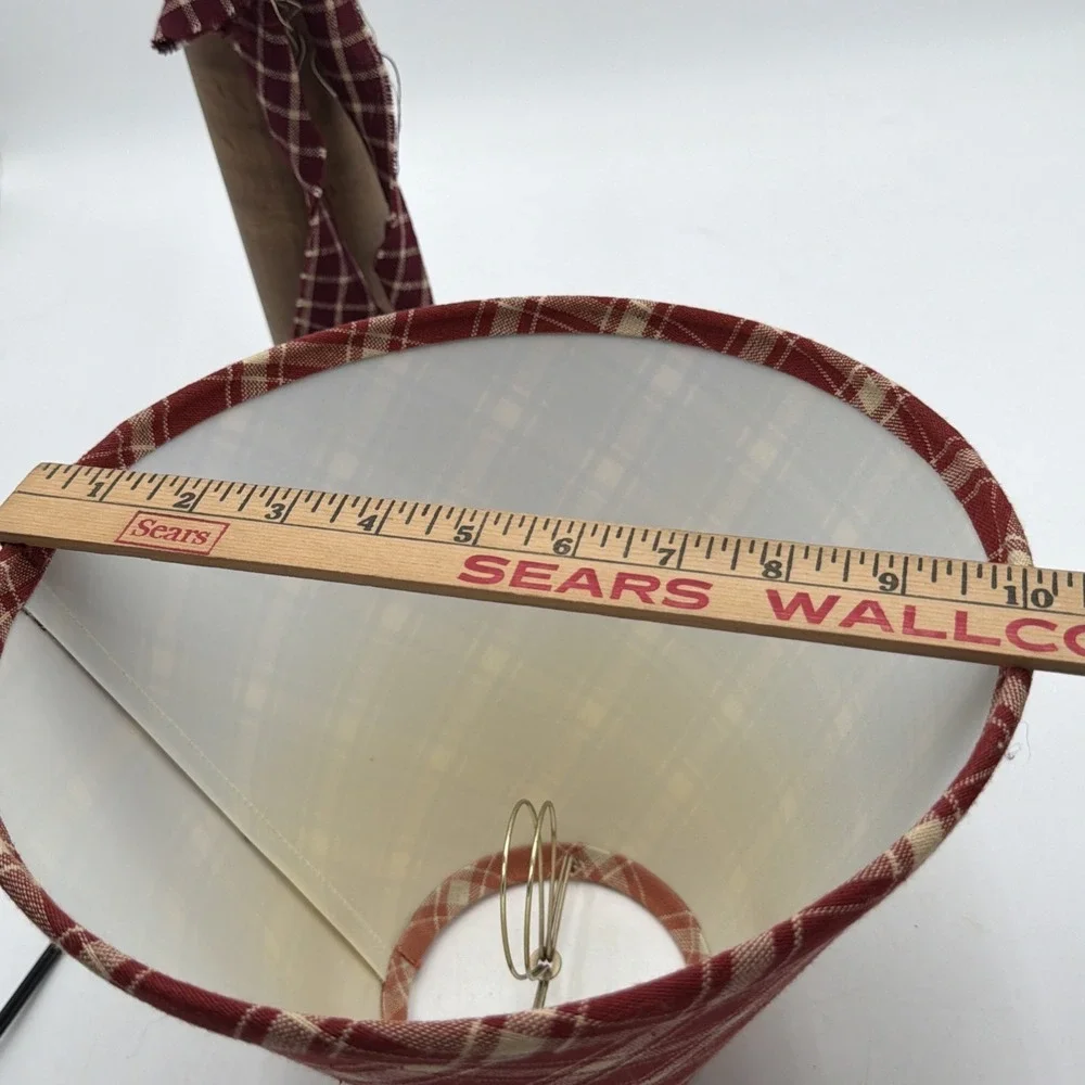 Primitive Vintage Wooden Bobbin Spool Lamp Base W/Homespun Shade